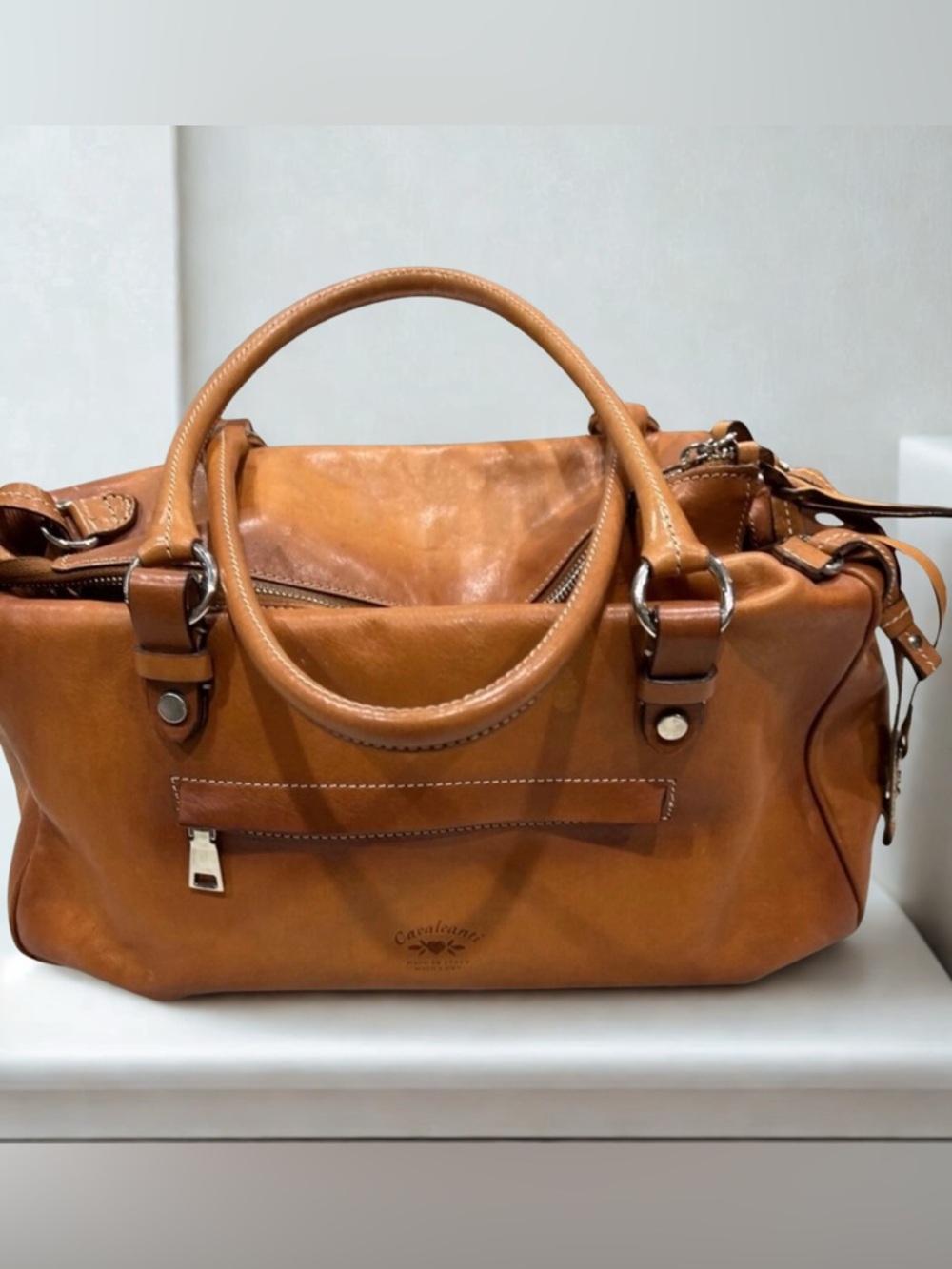 Cavalcanti Italian cognac leather bag Leather Bag Shoulder/Handbag made in Italy